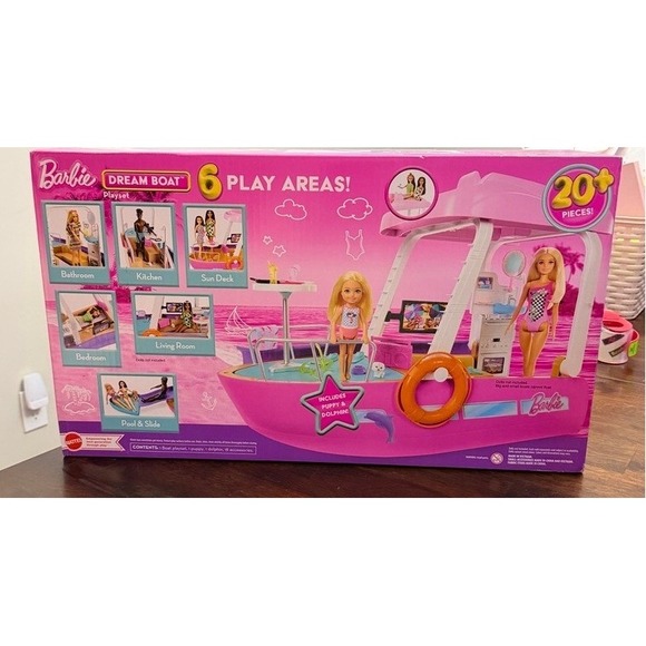Barbie Dream Boat Playset HJV37 20+ Pieces 6 Play Areas 3ft Long New In Box - Picture 2 of 5